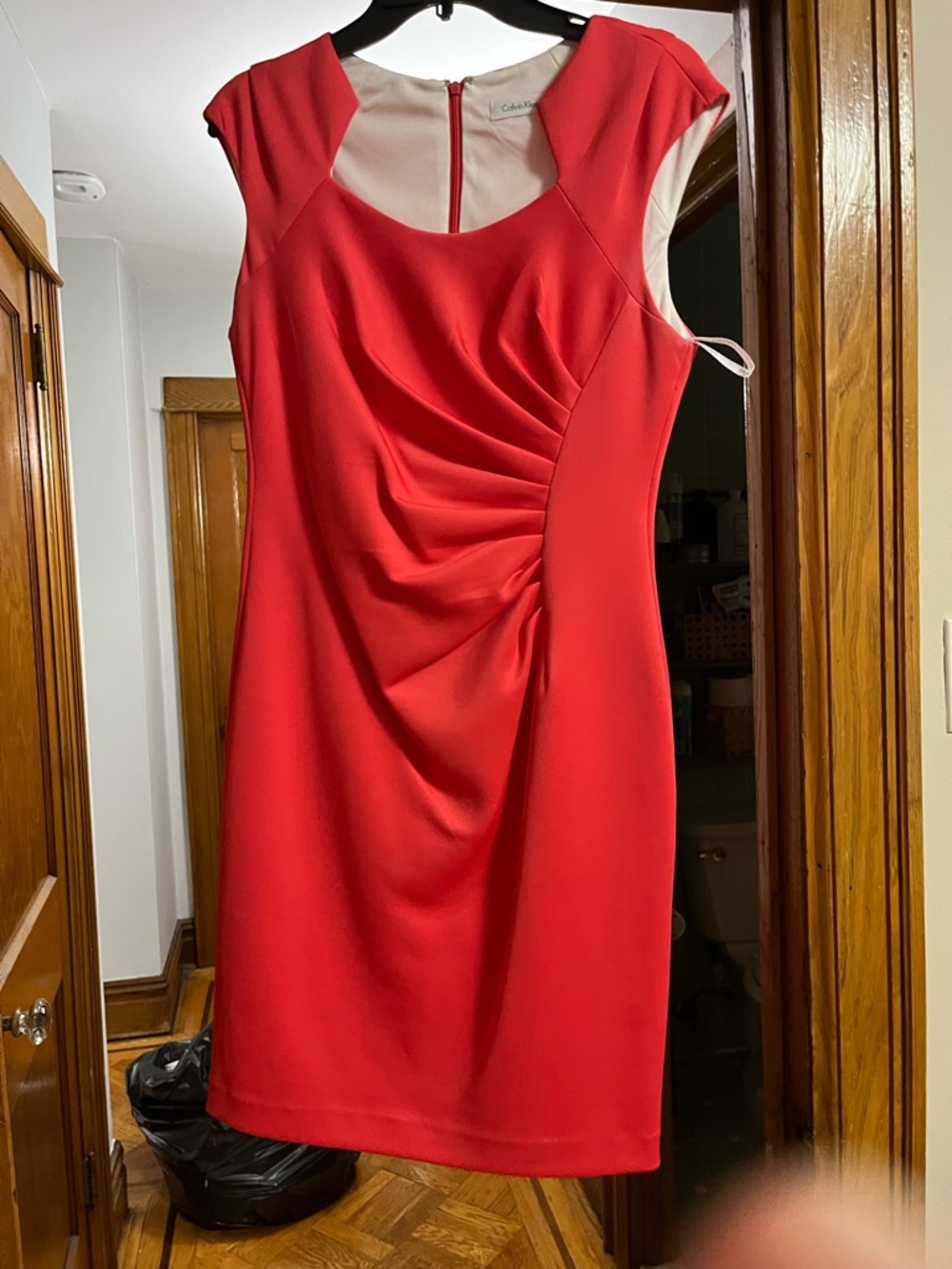 Calvin Klein Bright Red Ruched Sheath Dress